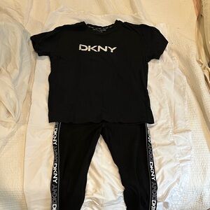 DKNY Black Logo T-Shirt and Leggings Ensemble
